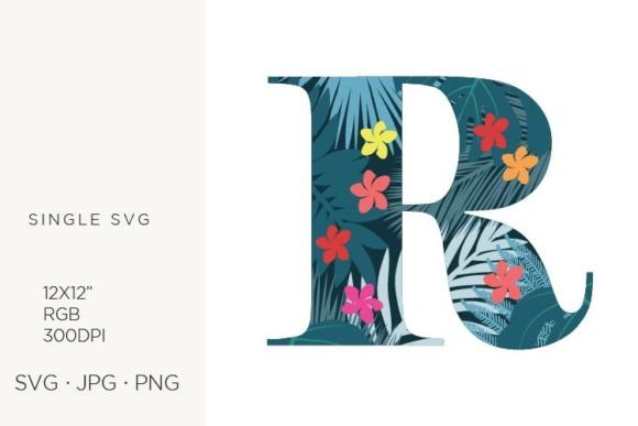 Letter R with Palm Leaves and Flowers