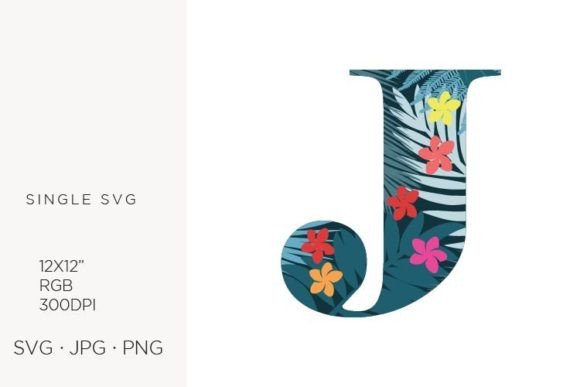 Palm Leaves and Flowers Inside Letter J: A Versatile Design Element for Modern Creators