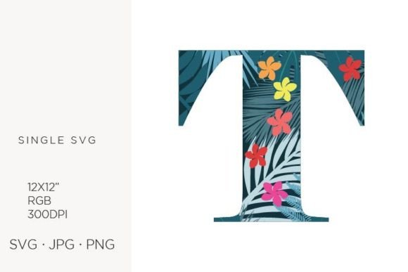 Palm Leaves and Flowers Inside Letter T: A Versatile Vector Design for Modern Creatives