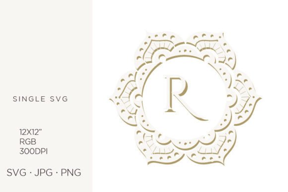 R Letter Inside Floral Mandala Frame