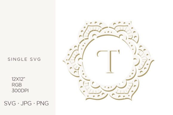 T Letter Inside Floral Mandala Frame