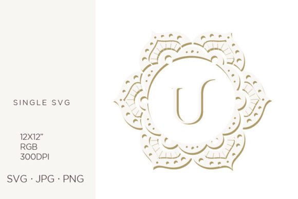 U Letter with Floral Mandala Frame