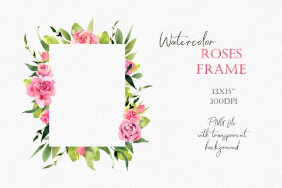 Watercolor Rose Flower Rectangular Frame