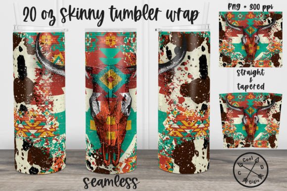 Western Bull Skull Aztec Tumbler Wrap Guide